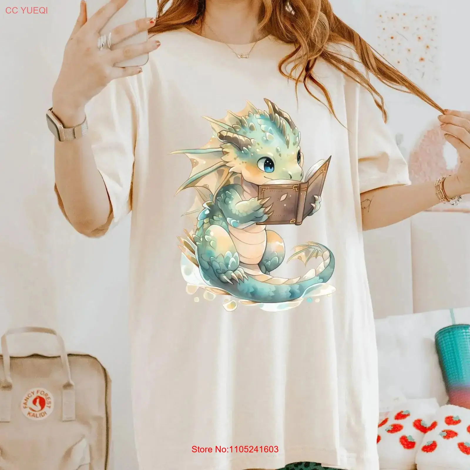 Vintage Fashion Books - Bookdragon T Shirt Dragon Reading Book