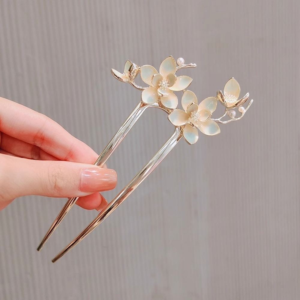 1pc U Shaped Flower Hair Stick - Vintage Fashion Accessories avaliação e preço