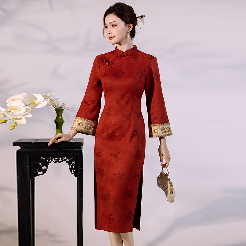Luxury Suede Velvet Qipao - Mo - Vintage Fashion Gen Z avaliação e preço