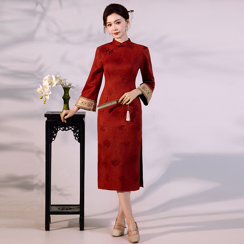 Luxury Suede Velvet Qipao - Mo - Vintage Fashion Gen Z avaliação e preço