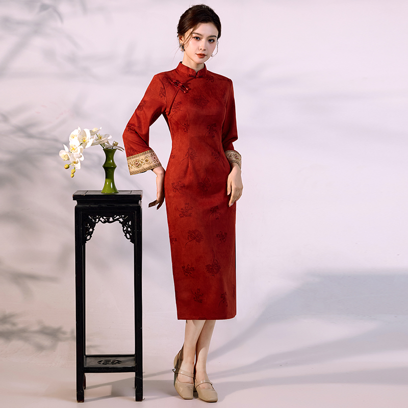 Luxury Suede Velvet Qipao - Mo - Vintage Fashion Gen Z avaliação e preço