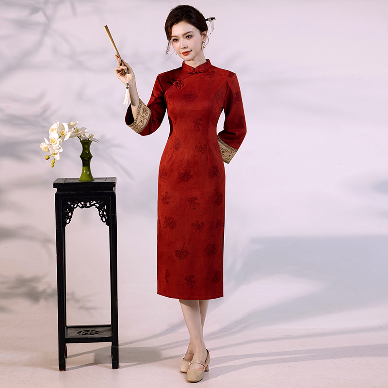 Luxury Suede Velvet Qipao - Mo - Vintage Fashion Gen Z avaliação e preço