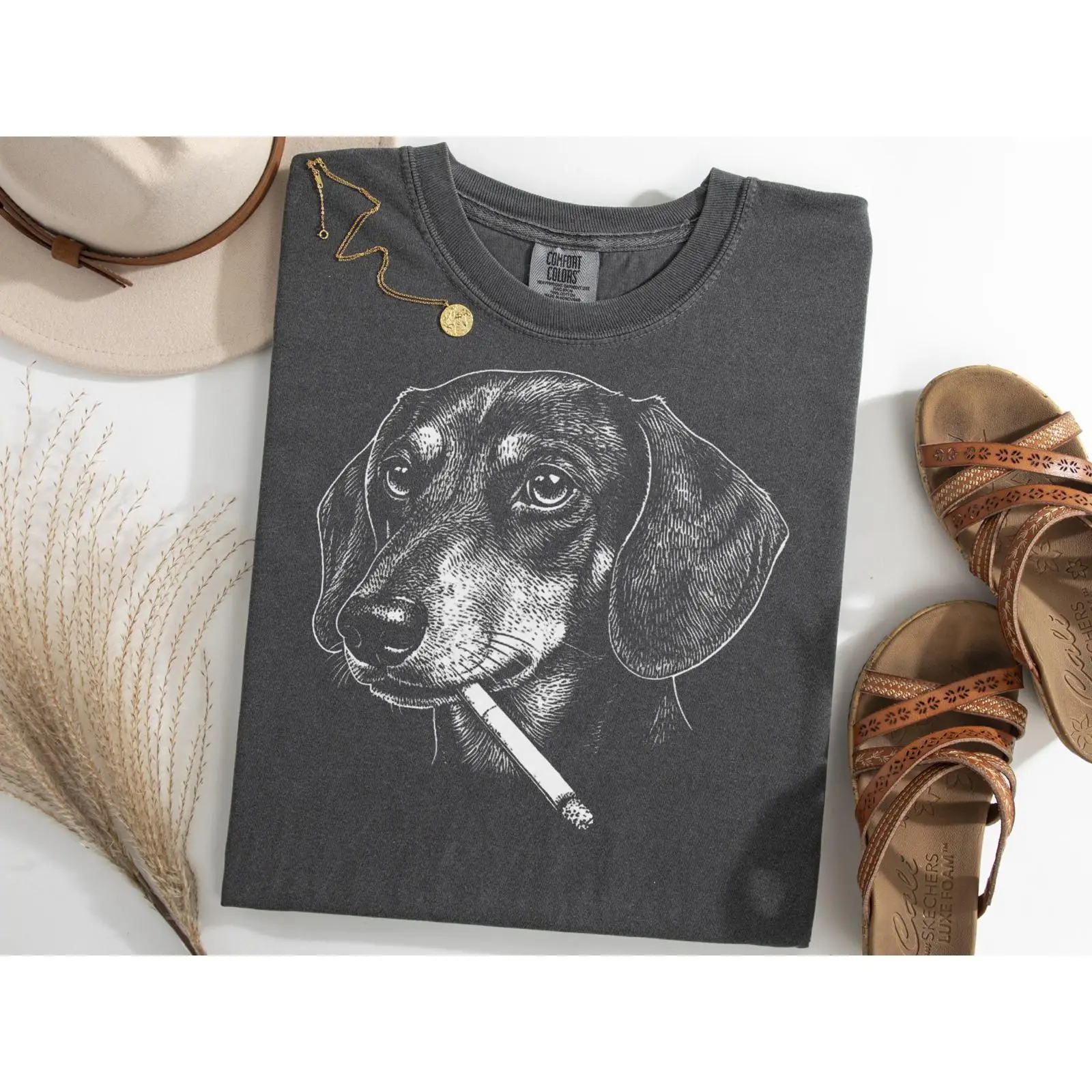 Dachshund Smoking Meme T Shirt - Vintage Fashion Gen Z avaliação e preço