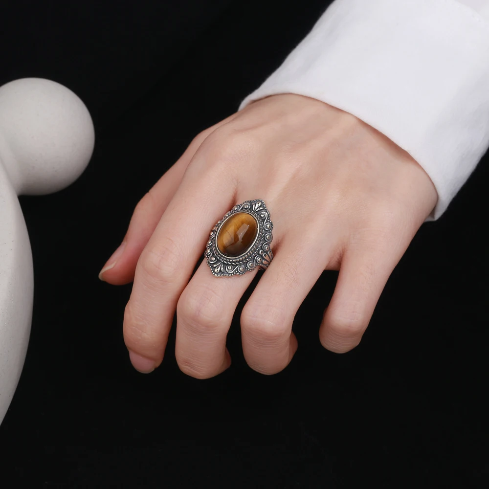 Natural Tiger Eye Gemstone Rin - Vintage Fashion Look avaliação e preço