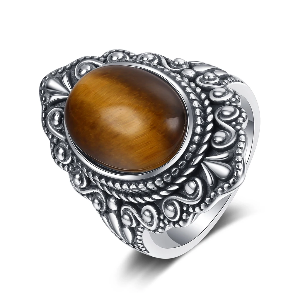 Natural Tiger Eye Gemstone Rin - Vintage Fashion Look avaliação e preço