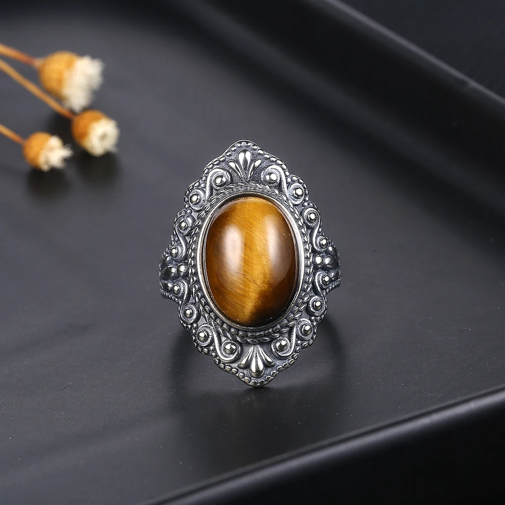Natural Tiger Eye Gemstone Rin - Vintage Fashion Look avaliação e preço