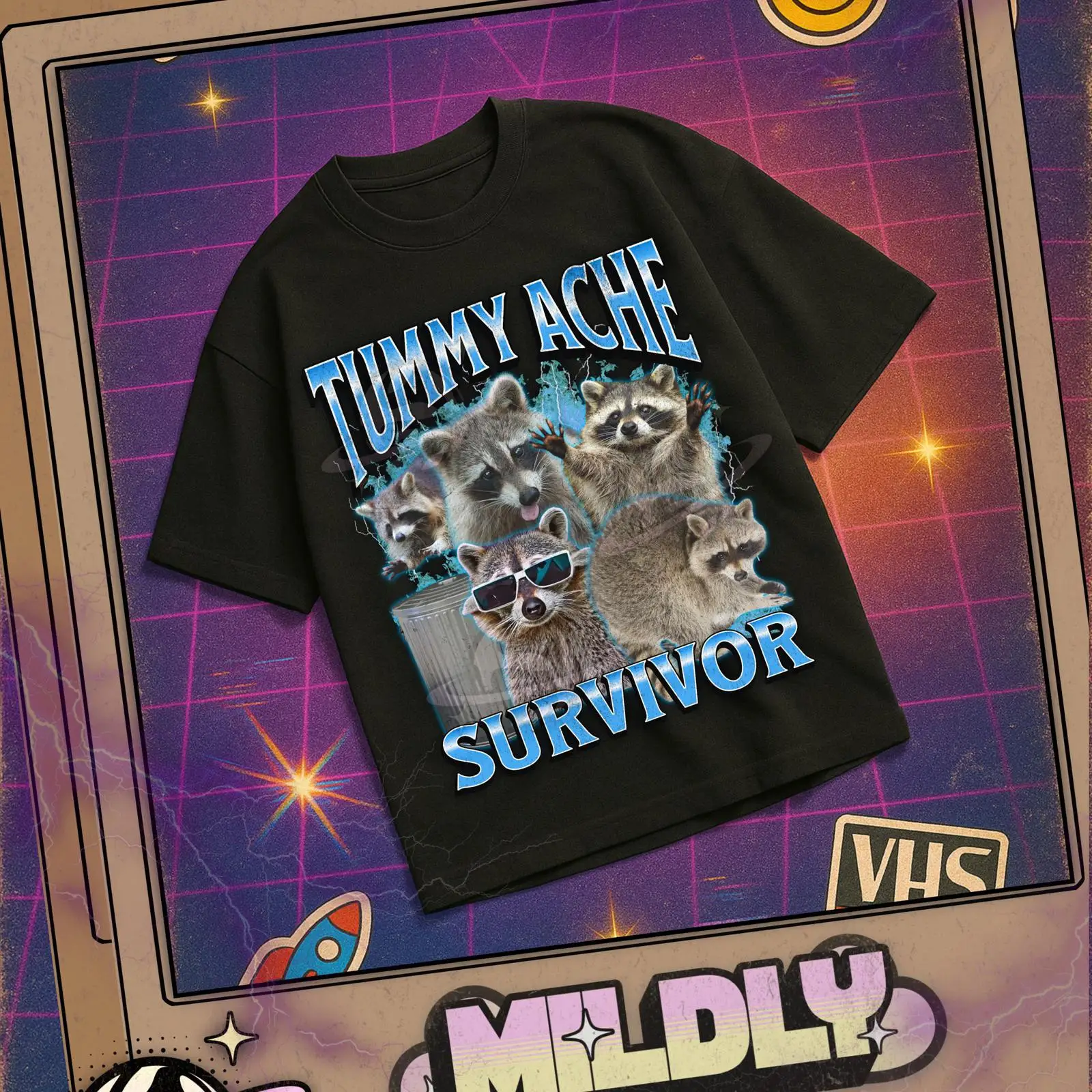 Tummy Ache Survivor Funny Racc - Vintage Fashion Gen Z avaliação e preço