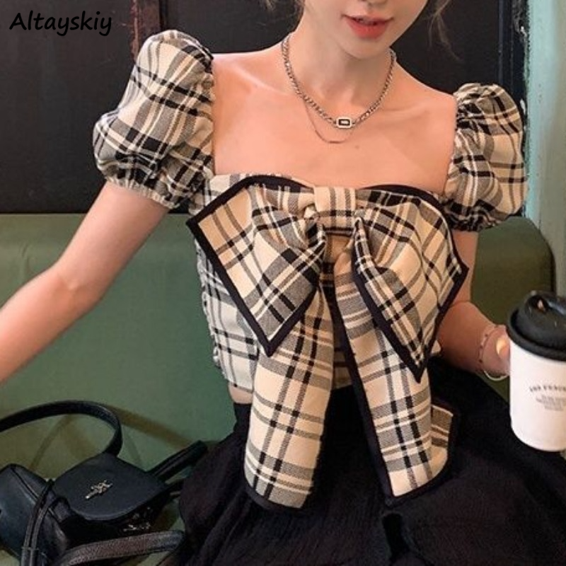 Plaid Blouses Women Y2k Summer - Vintage Fashion Club avaliação e preço
