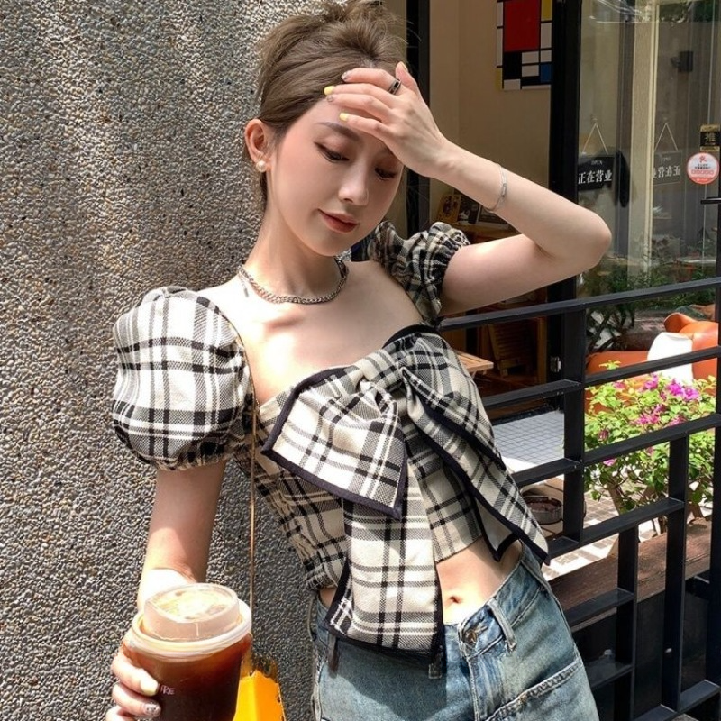 Plaid Blouses Women Y2k Summer - Vintage Fashion Club avaliação e preço