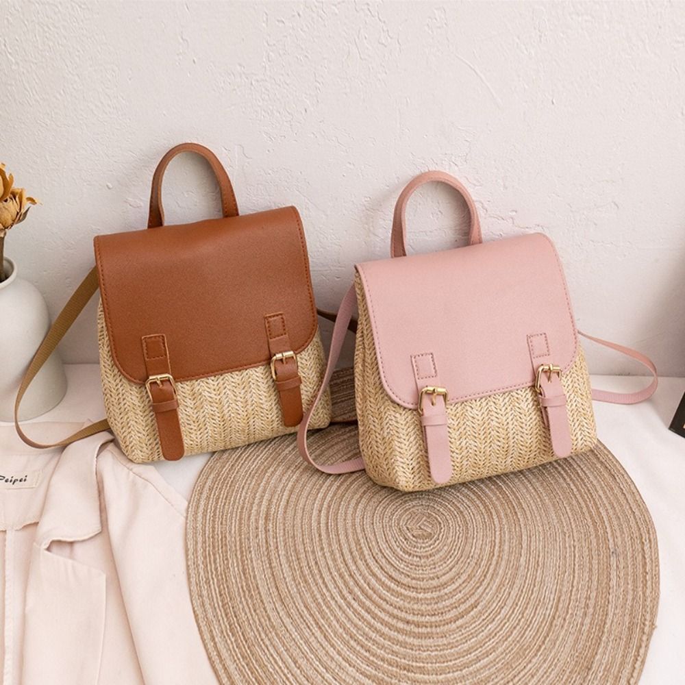 Fashion PU Leather Straw Backp - Vintage Fashion Look avaliação e preço